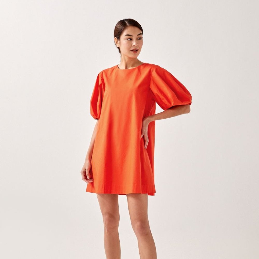 Orange Puff Sleeve Dress